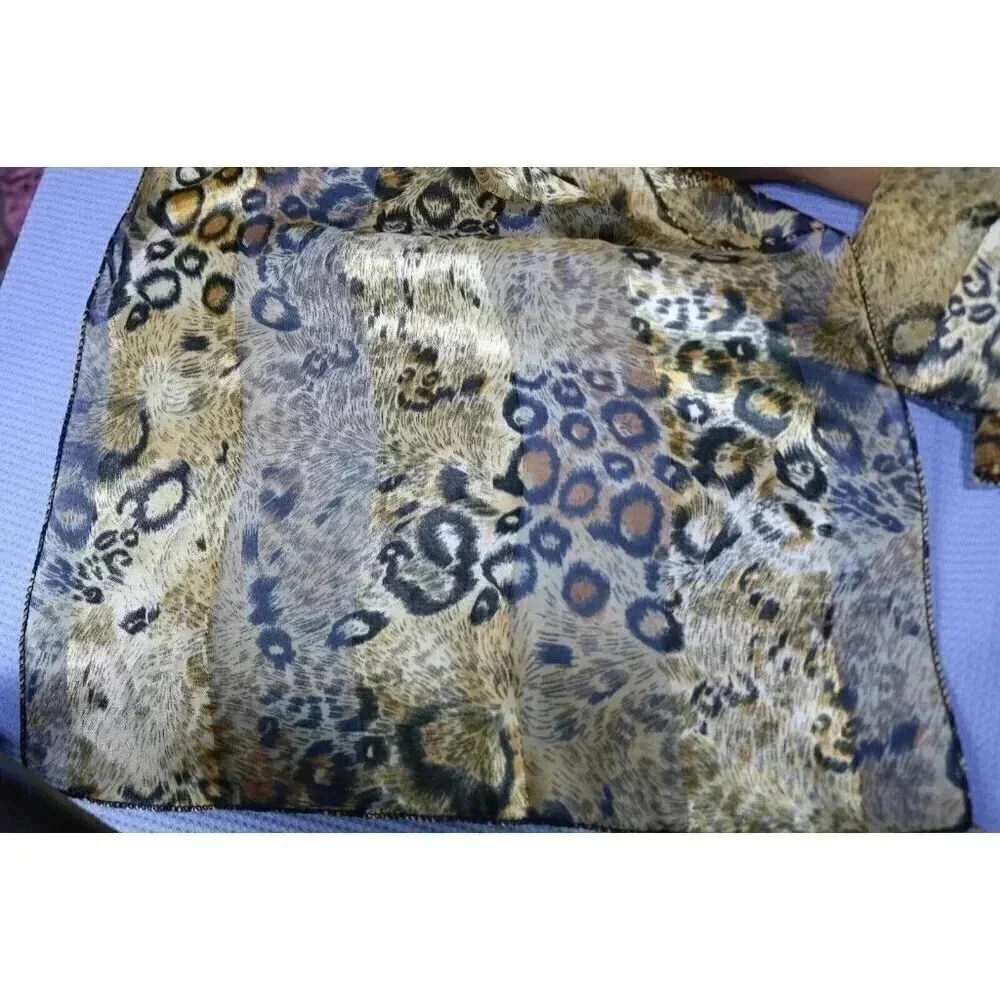 Leopard Print Sheer Scarf in Golden Stripes-No Brand or Tags